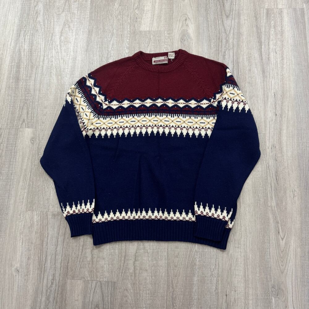 Vintage Classic Directions Sweater Men's XL Nordic Fair Isle Crewneck Fisherman